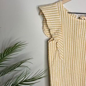 Farrow Yellow White Striped Pullover Blouse Top S